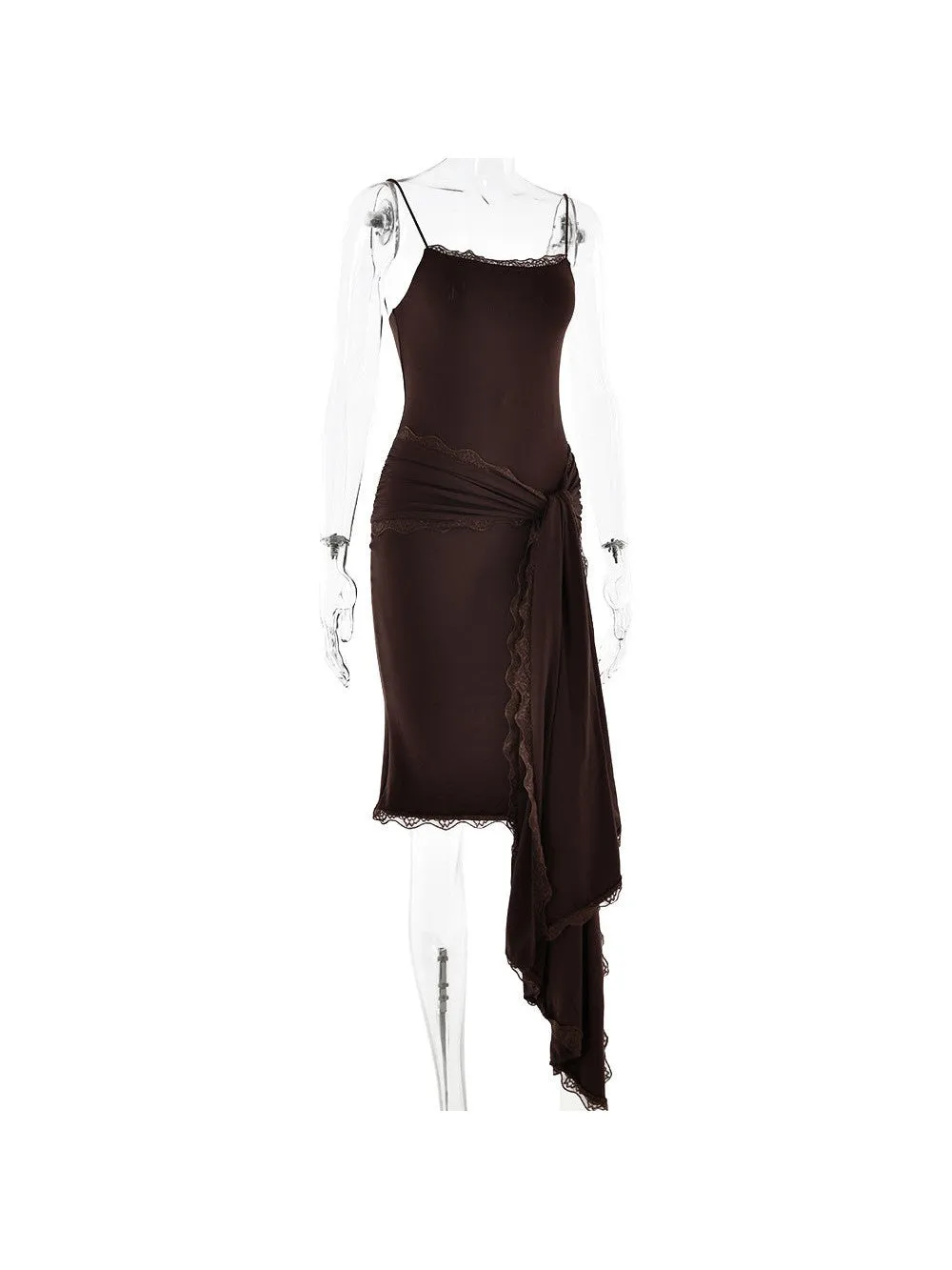 Spaghetti Strap Lace Detailed Ribbon Bodycon Short Dress