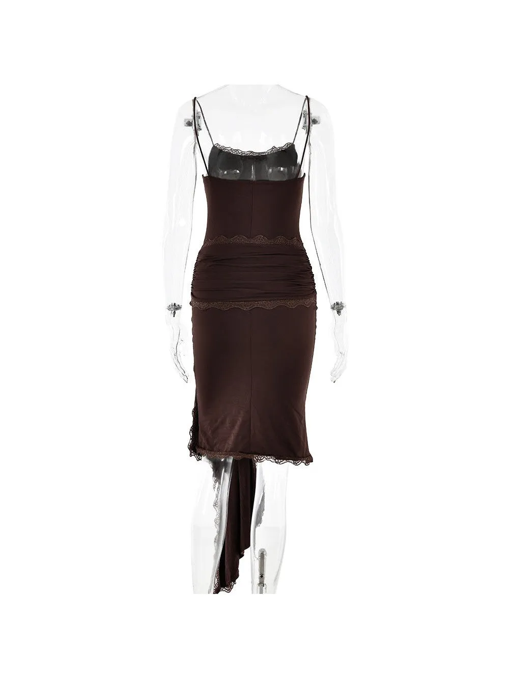 Spaghetti Strap Lace Detailed Ribbon Bodycon Short Dress