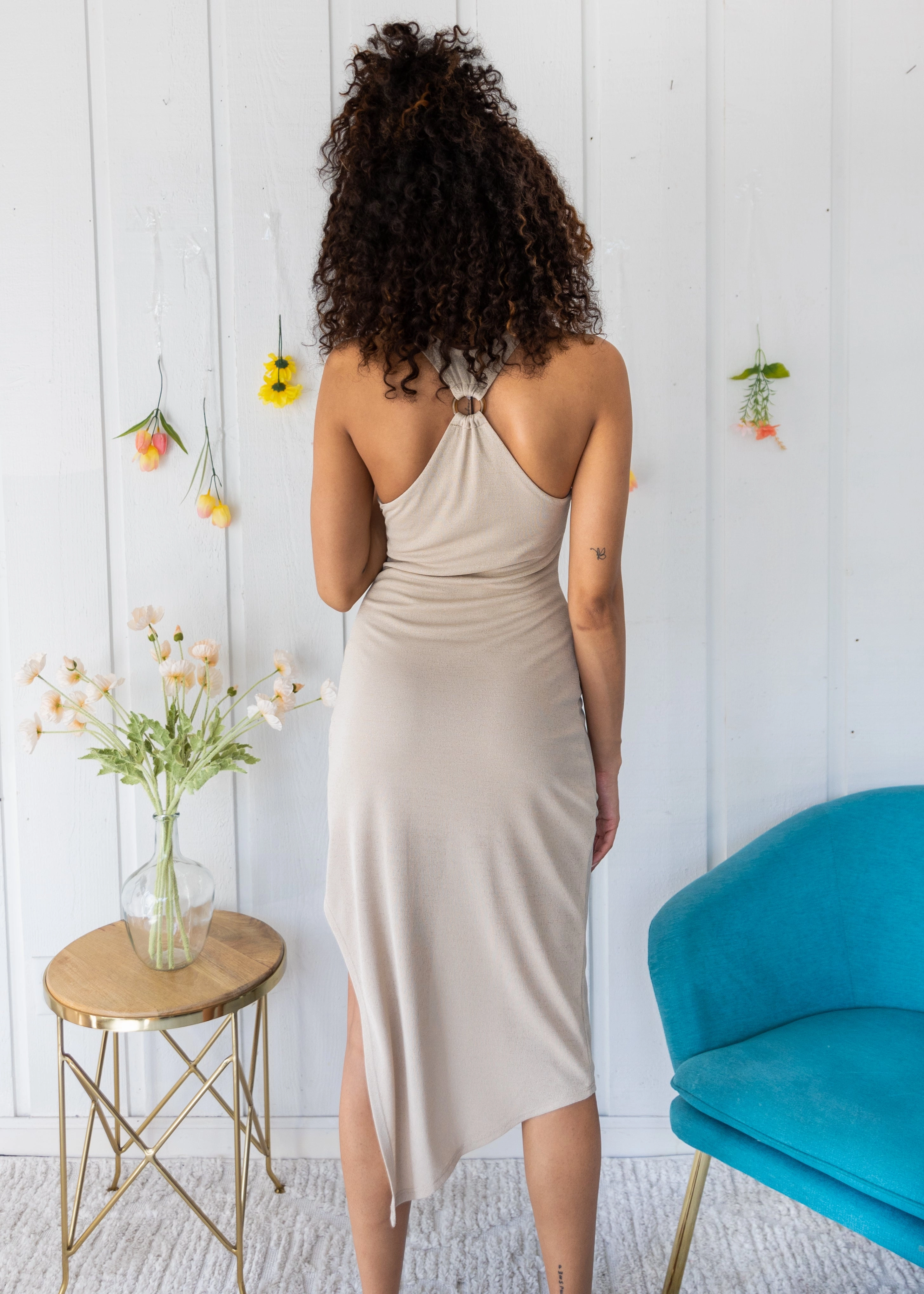 Go To Wear Linen Love VIXEN HIGH NECK ANGLE HEM DRESS