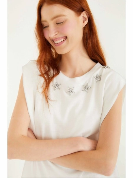 Odor Resistant Contrast Stitch Sparkling Off White T Shirt