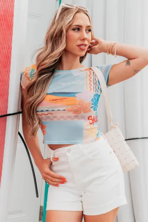 SPF & Secrets Short Sleeve Mesh Print Top (Multi) Loose cut