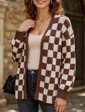 Hypoallergenic Lining Adjustable Hem Spliced loose casual cardigan sweater