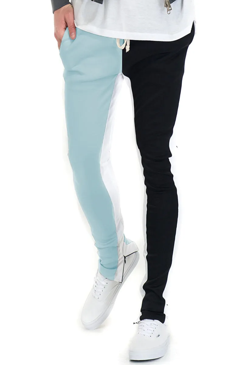 Split Two-Tone Teal/Black Track Pants: Blend of Style & Comfort