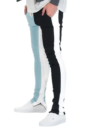 Split Two-Tone Teal/Black Track Pants: Blend of Style & Comfort