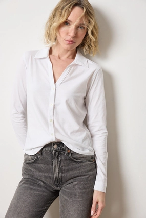 Split Collar Button Down White Layered Panel Design Multi Directional Mobility