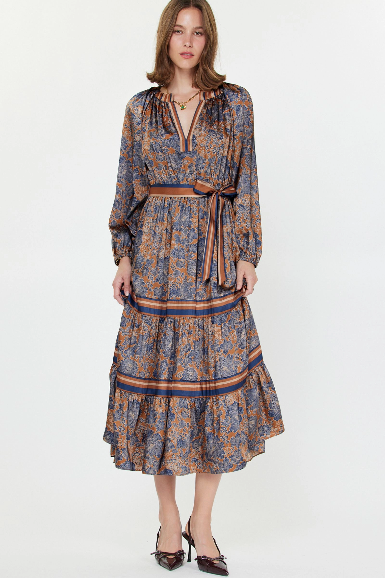 Stylish Layer Natural Layers SPLIT NECK PRINT DRESS