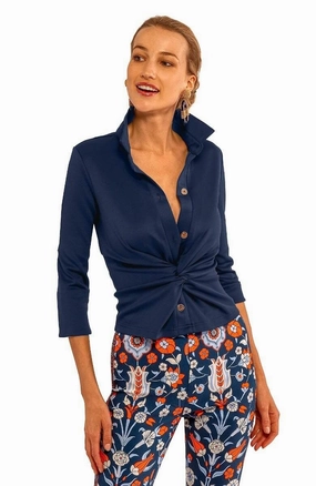 Gretchen Scott Twist & Shout Top in Solid Navy Versatile Piece Dark Tones