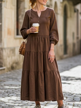 Stylish Waistband V-neck ruffled loose dress