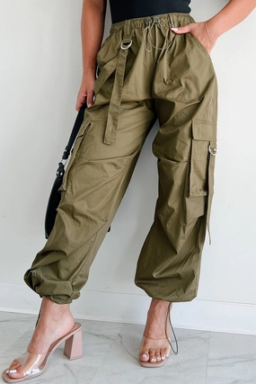 Smooth Finish Mansel Wide Leg Cargo Pants (Olive)