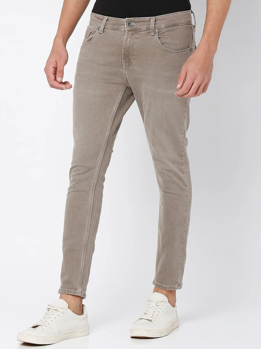 Spykar Men Grey Kano Slim Fit Mid Rise Coloured Jeans