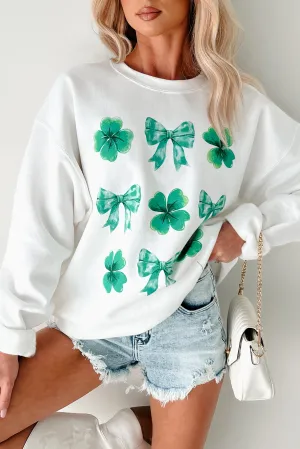 St. Paddy's Day Graphic Crewneck Sweatshirt (White) Stylish T-shirt Recycled Material Blend