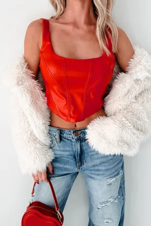 Soft Wool Bringing The Vibes Faux Leather Corset Top (Red)