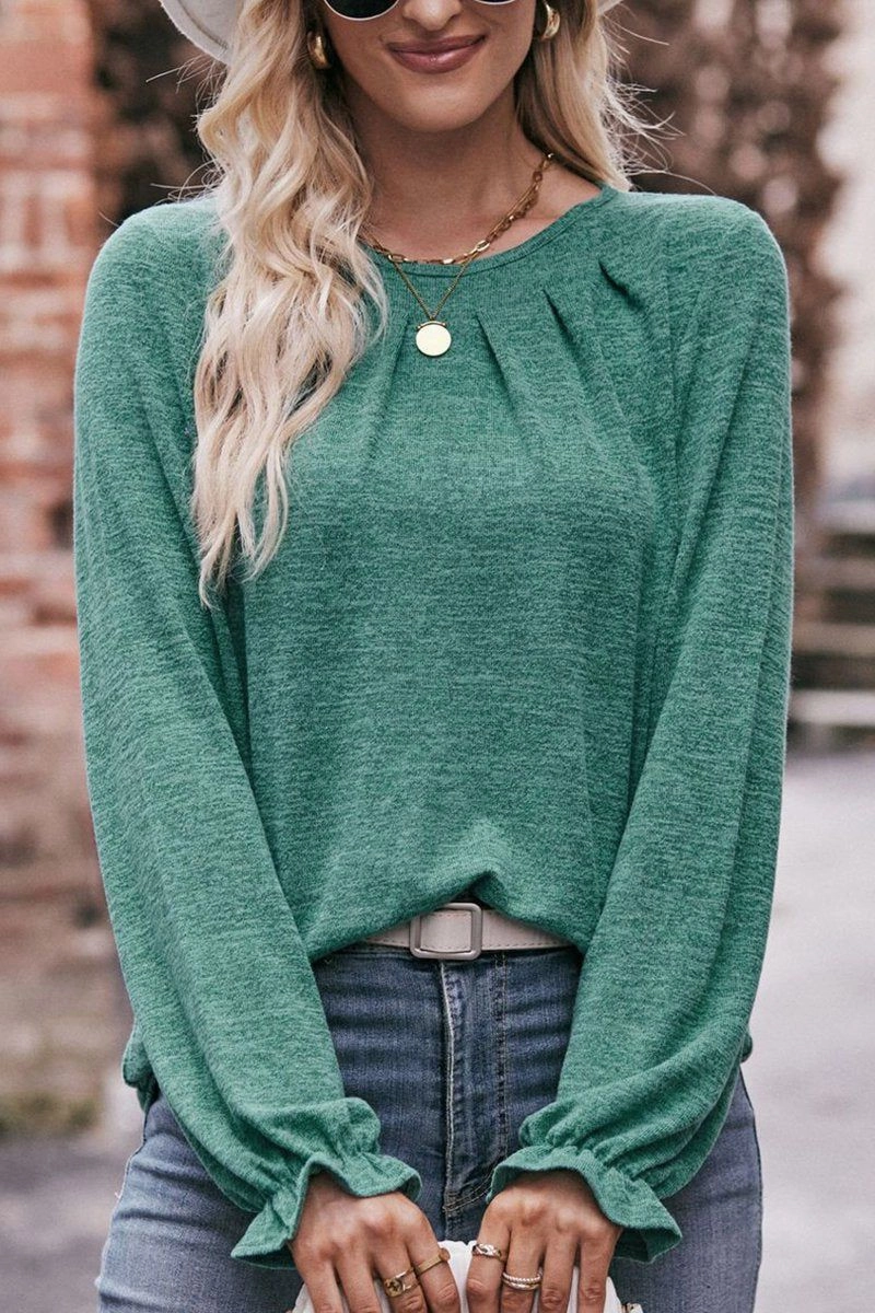 Wear Resistant Edge WOMEN OVERSIZED LOOSE FIT SHIRRED PULLOVER TOP