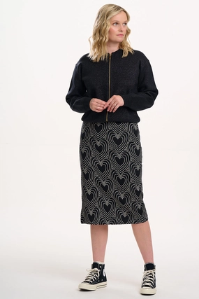 Faith Jersey Jacquard Midi Skirt in Black/Off-White Heart Explosion Mix Culture