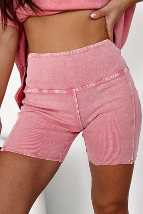 Summer Fashion Quick Absorption Staying In My Lane Ribbed Biker Short (Fuchsia)