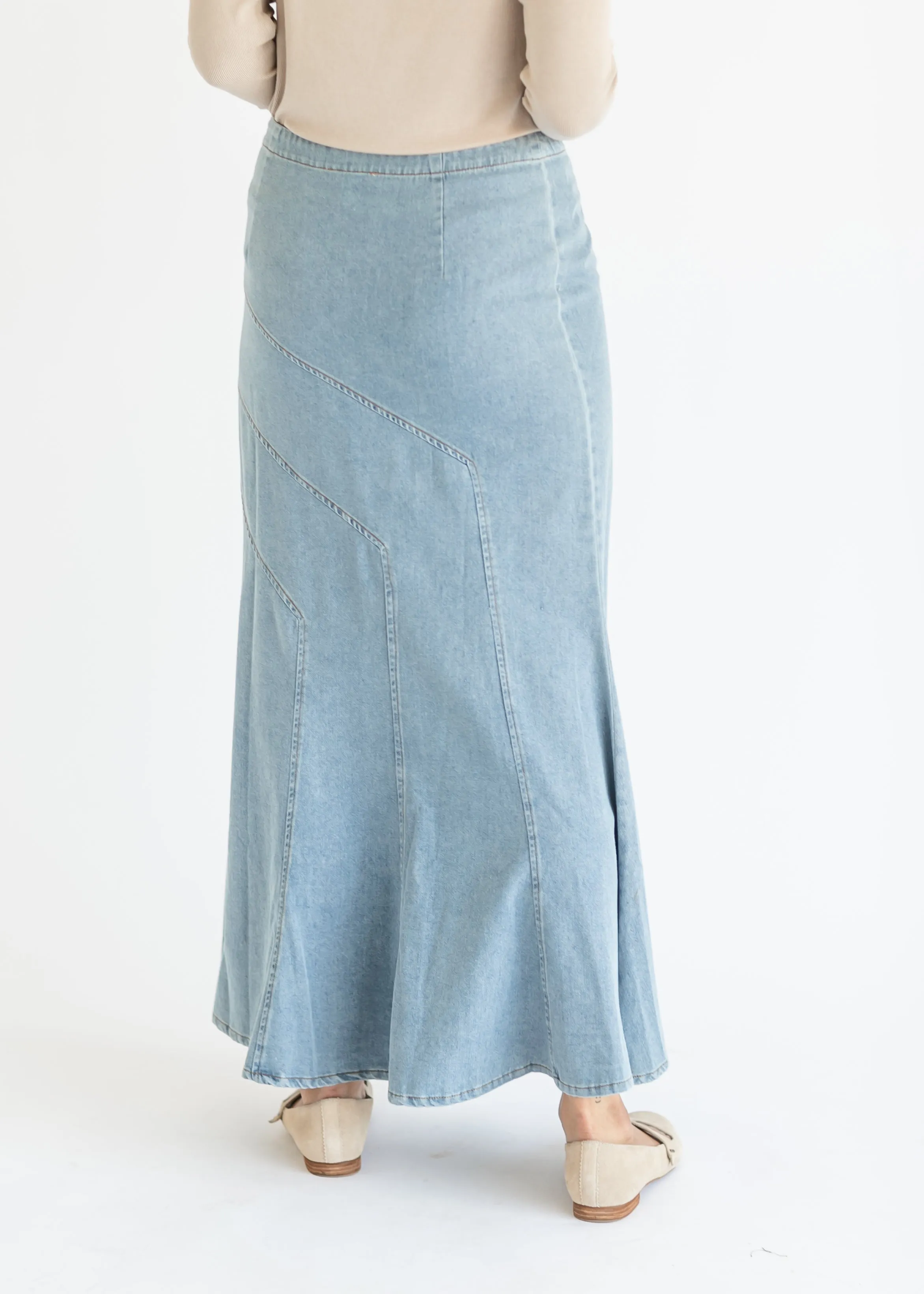 Stitched Denim A-line Maxi Skirt - FINAL SALE