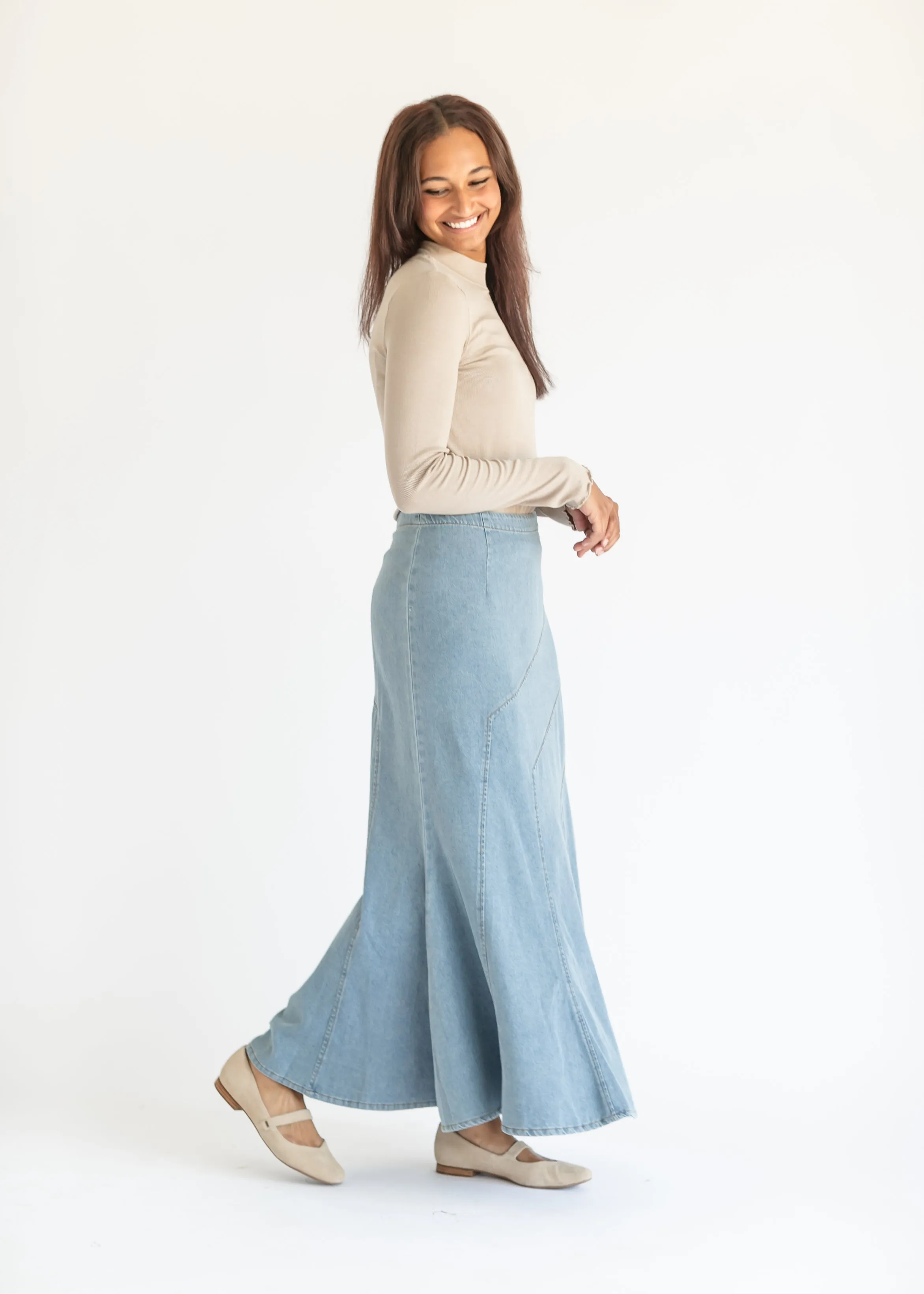 Stitched Denim A-line Maxi Skirt - FINAL SALE