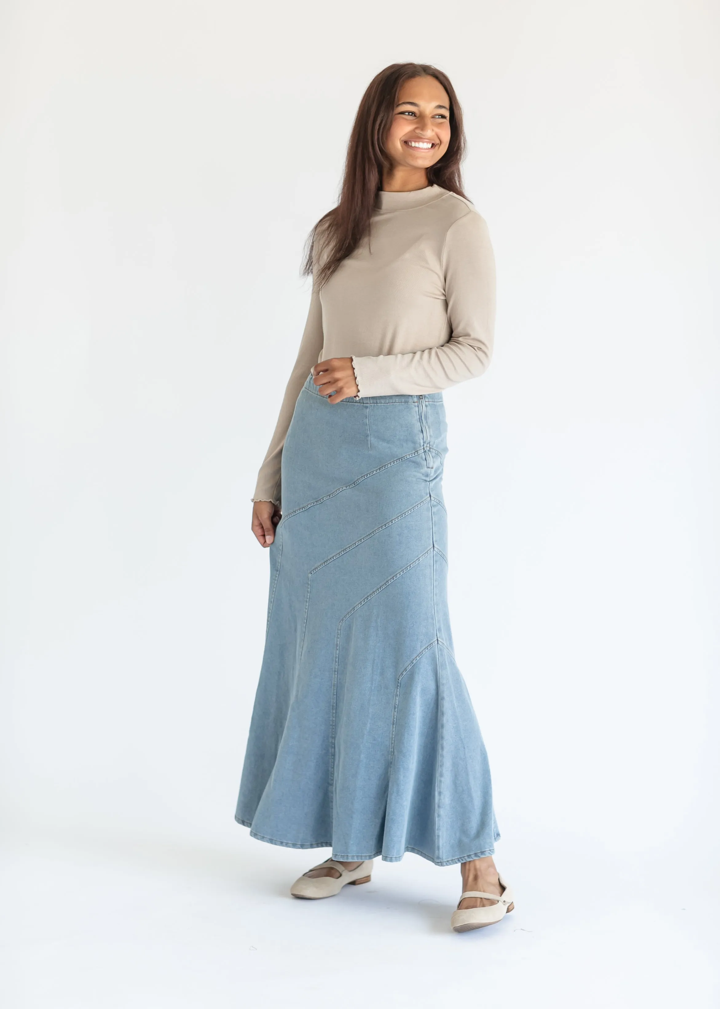 Stitched Denim A-line Maxi Skirt - FINAL SALE