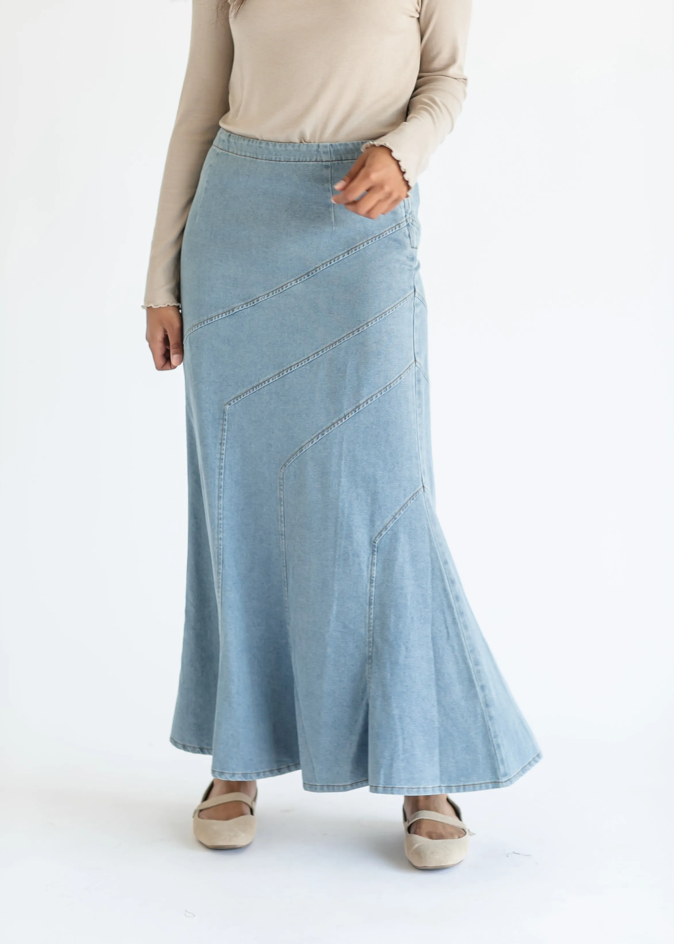 Stitched Denim A-line Maxi Skirt - FINAL SALE