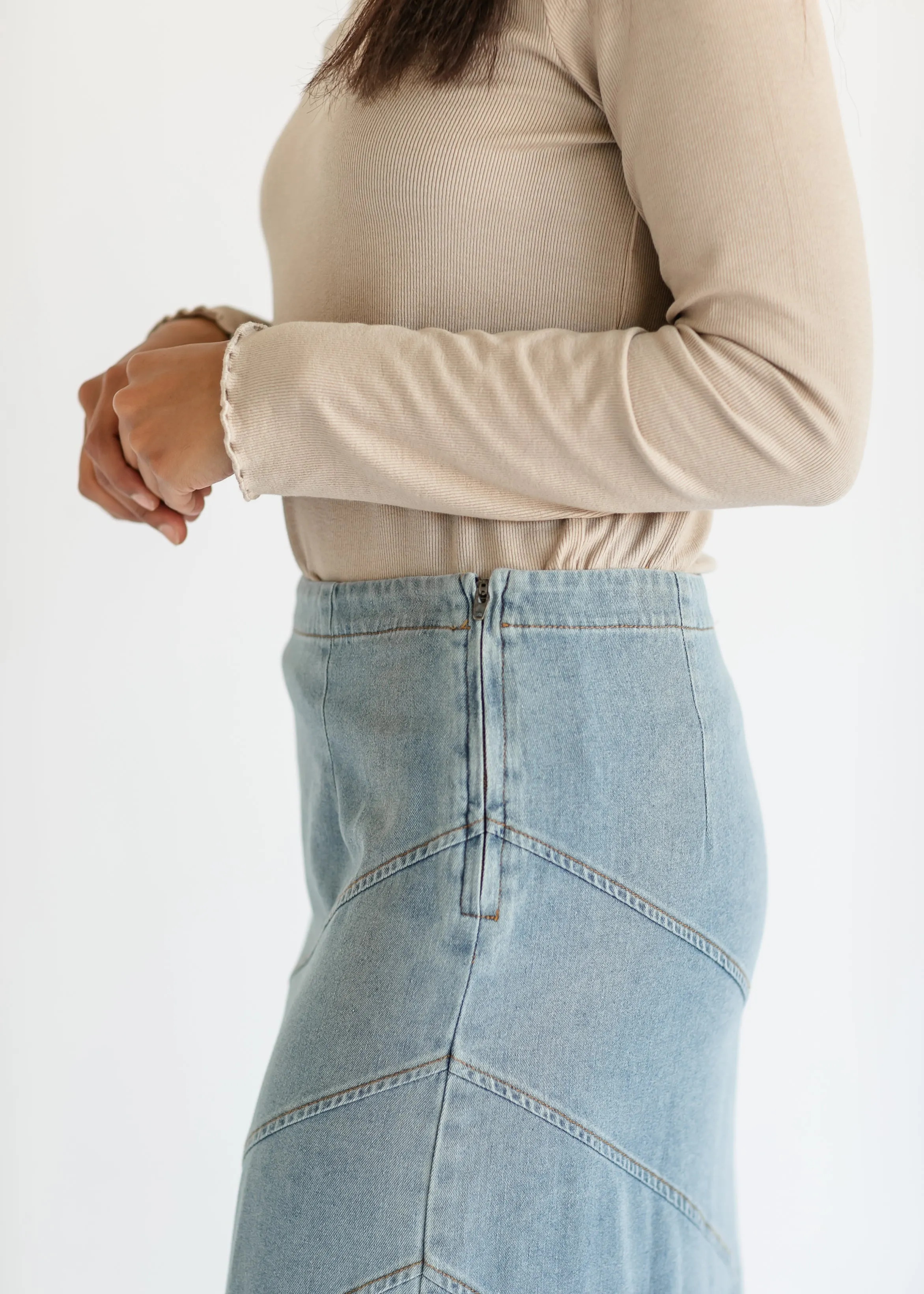 Stitched Denim A-line Maxi Skirt - FINAL SALE