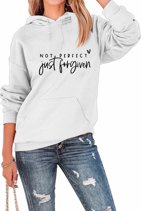 WOMEN LETTER PRINT KANGAROO POCKET LOOSE HOODIE Thermal Insulation