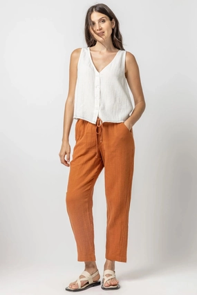 Adjustable Closure Straight Leg Gauze Pant Sienna