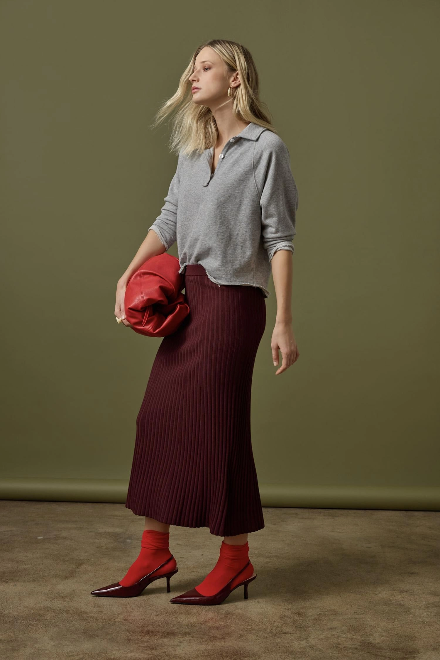 Non Restrictive Straight Rib Skirt in Dark Cherry