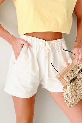 Straightforward Style Cuffed Lounge Shorts (Cream) Cross Ventilation Channels