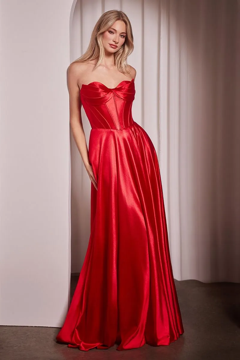 STRAPLESS SATIN A-LINE DRESS CDCD378