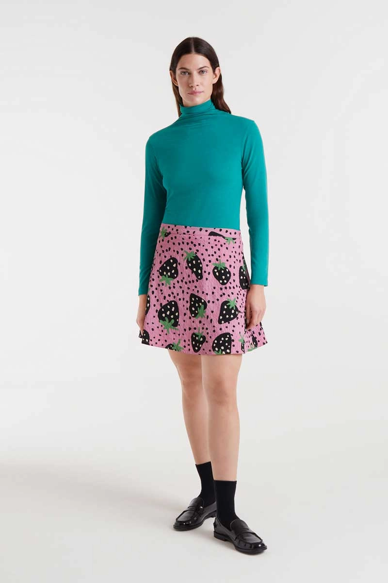 Strawberry Polka Dot Mini Skirt in Pink Tropical theme Opaque finish