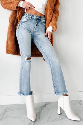 Eloise High Rise Distressed Crop Flare Risen Jeans (Medium) Sport Performance Design