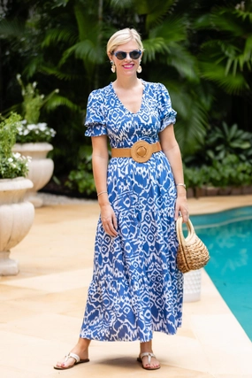 Autumn Look Nancy Dress / Denim Blue Ikat