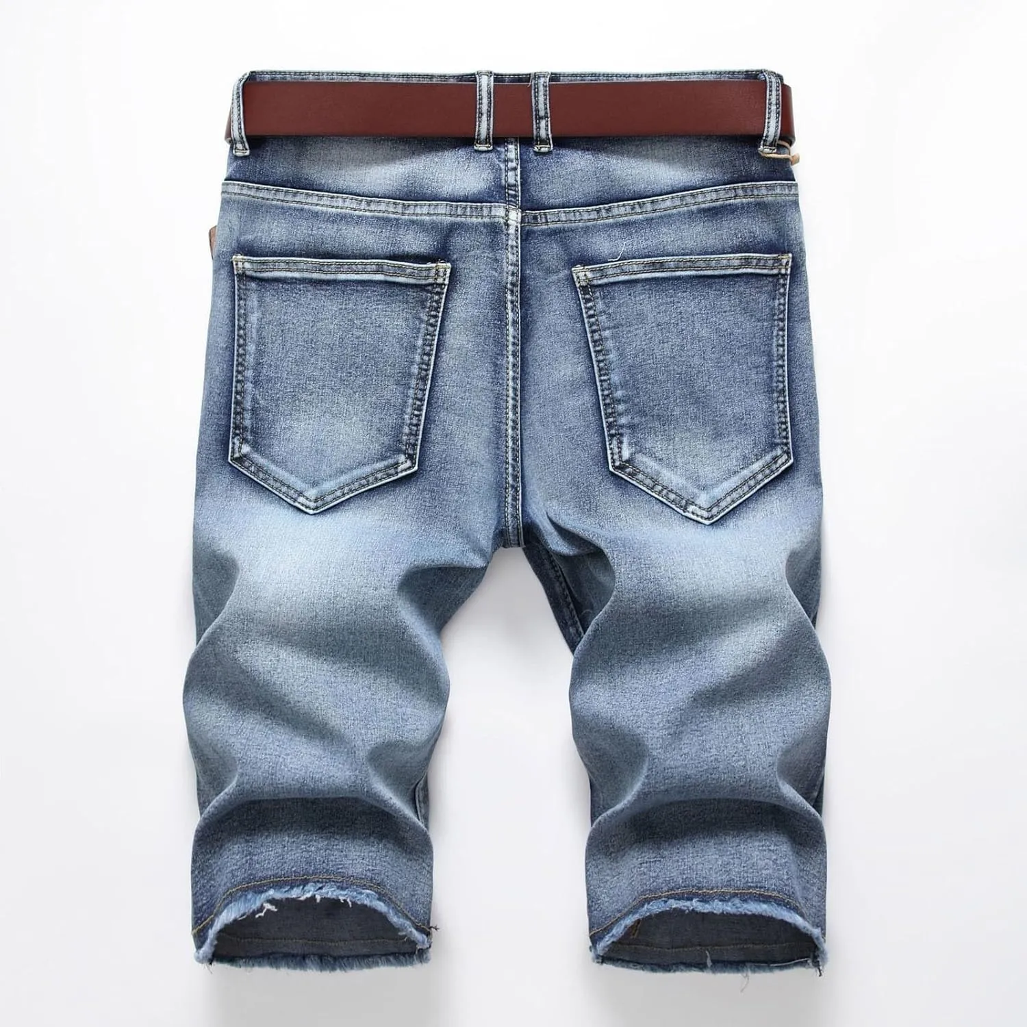 Stretch Ripped Jean Shorts Men Classic Loose Fit Casual Denim Shorts Loose Fit Zip Up Strethc Summer Jorts with Pockets