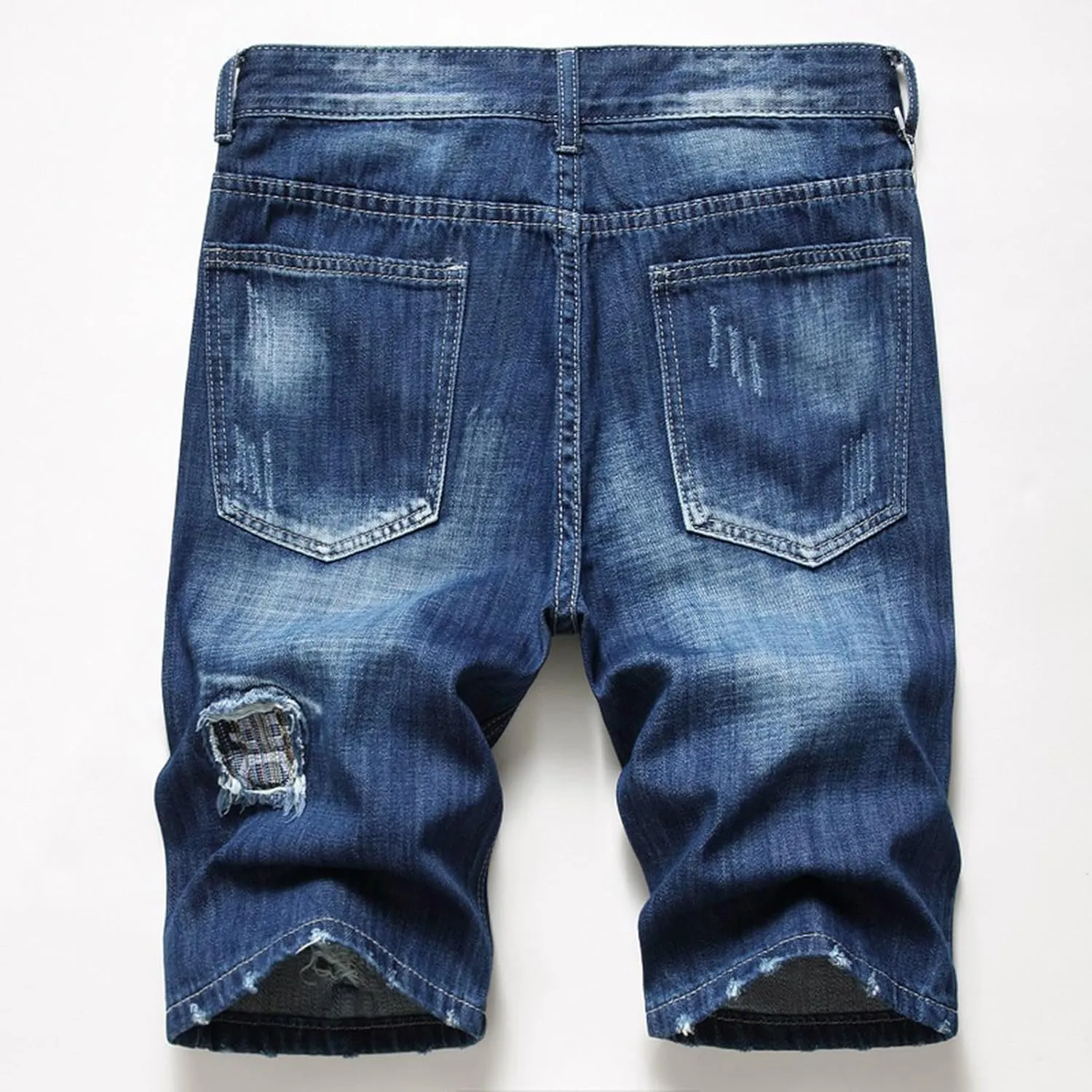 Stretch Ripped Jean Shorts Men Classic Loose Fit Casual Denim Shorts Loose Fit Zip Up Strethc Summer Jorts with Pockets