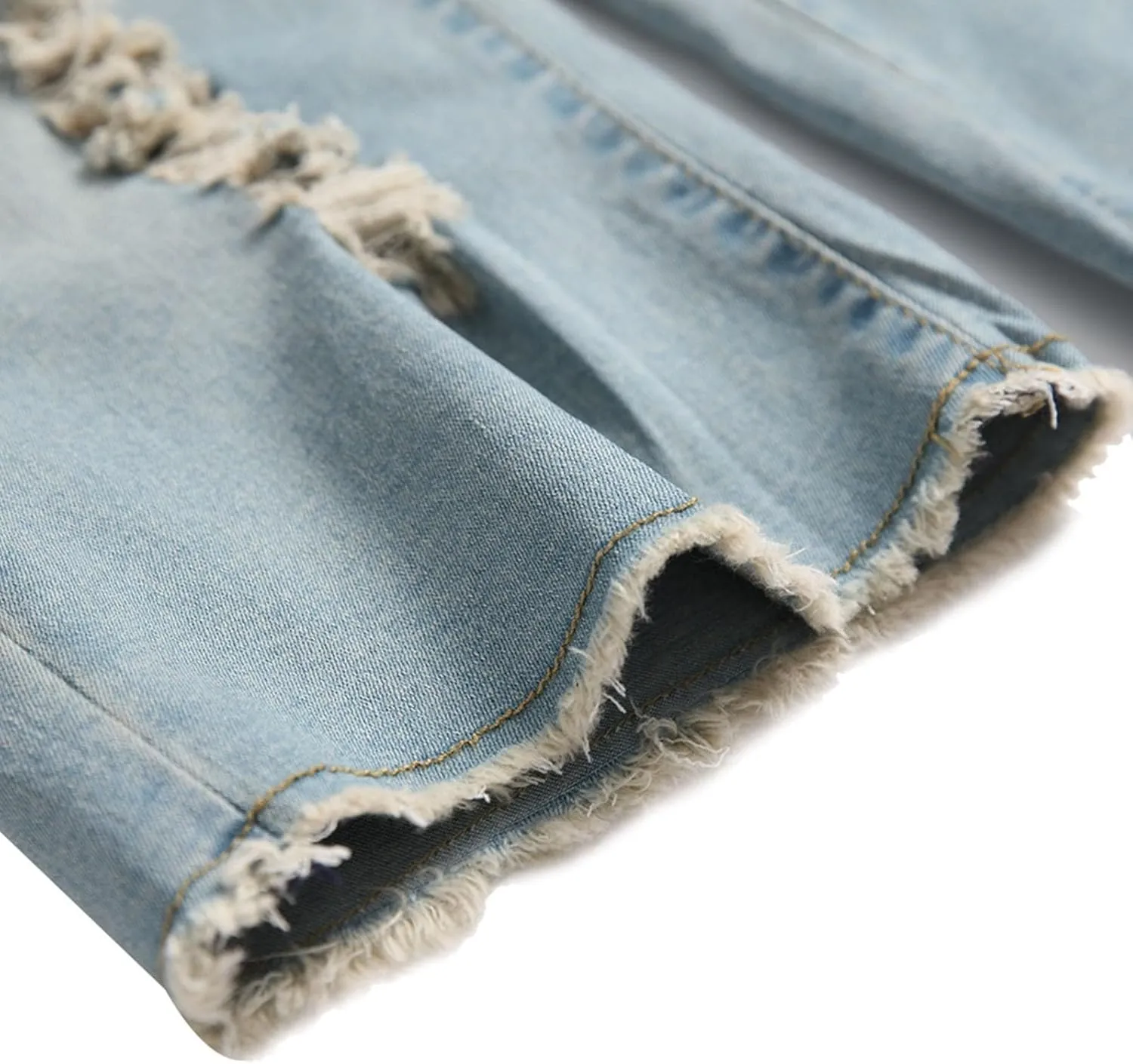 Stretch Ripped Jean Shorts Men Classic Loose Fit Casual Denim Shorts Loose Fit Zip Up Strethc Summer Jorts with Pockets
