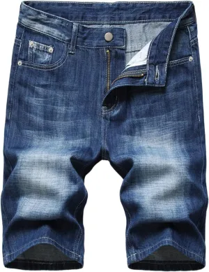 Stretch Ripped Jean Shorts Men Classic Loose Fit Casual Denim Shorts Loose Fit Zip Up Strethc Summer Jorts with Pockets