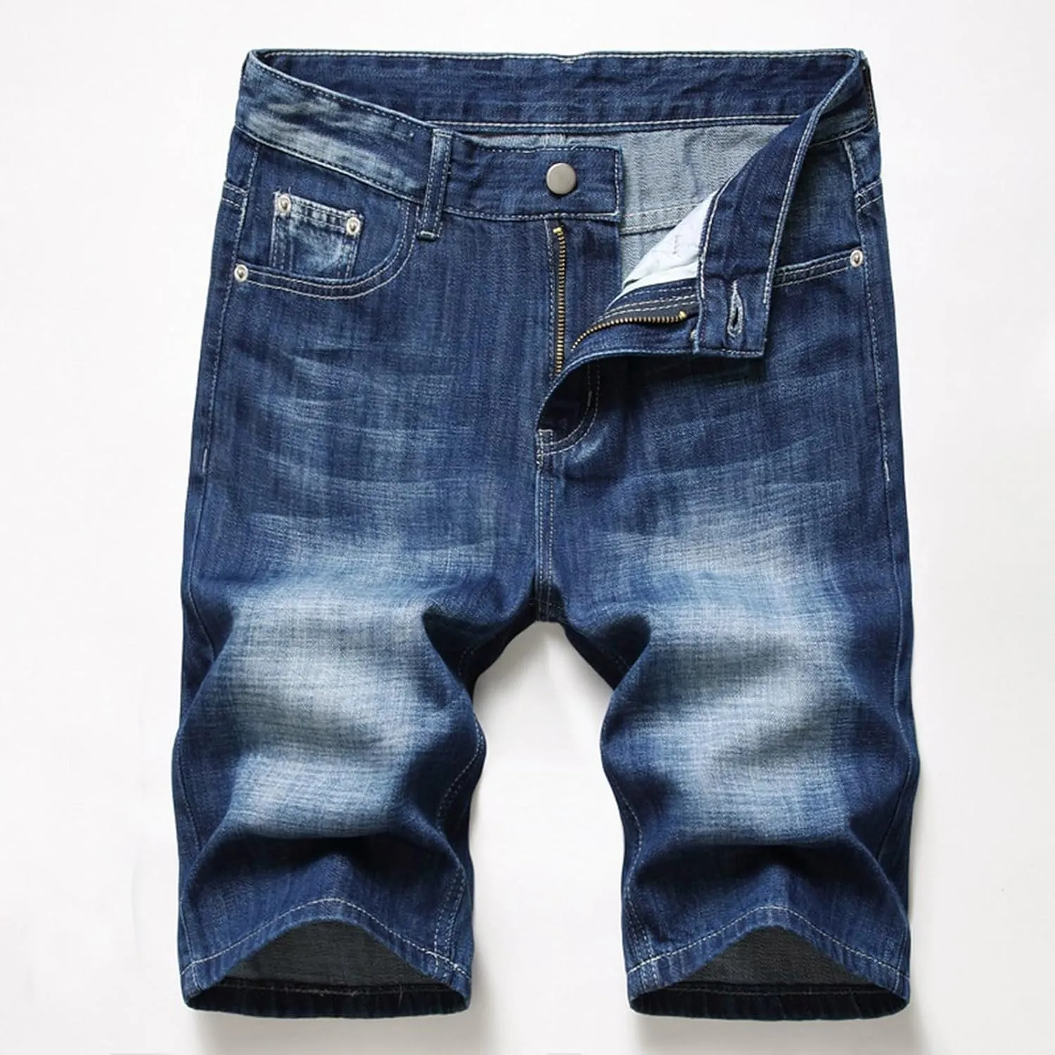 Stretch Ripped Jean Shorts Men Classic Loose Fit Casual Denim Shorts Loose Fit Zip Up Strethc Summer Jorts with Pockets