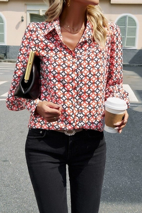 elegant design FourWayStretch FLORAL PRINTING BUTTON UP FITTED CUFF BLOUSE