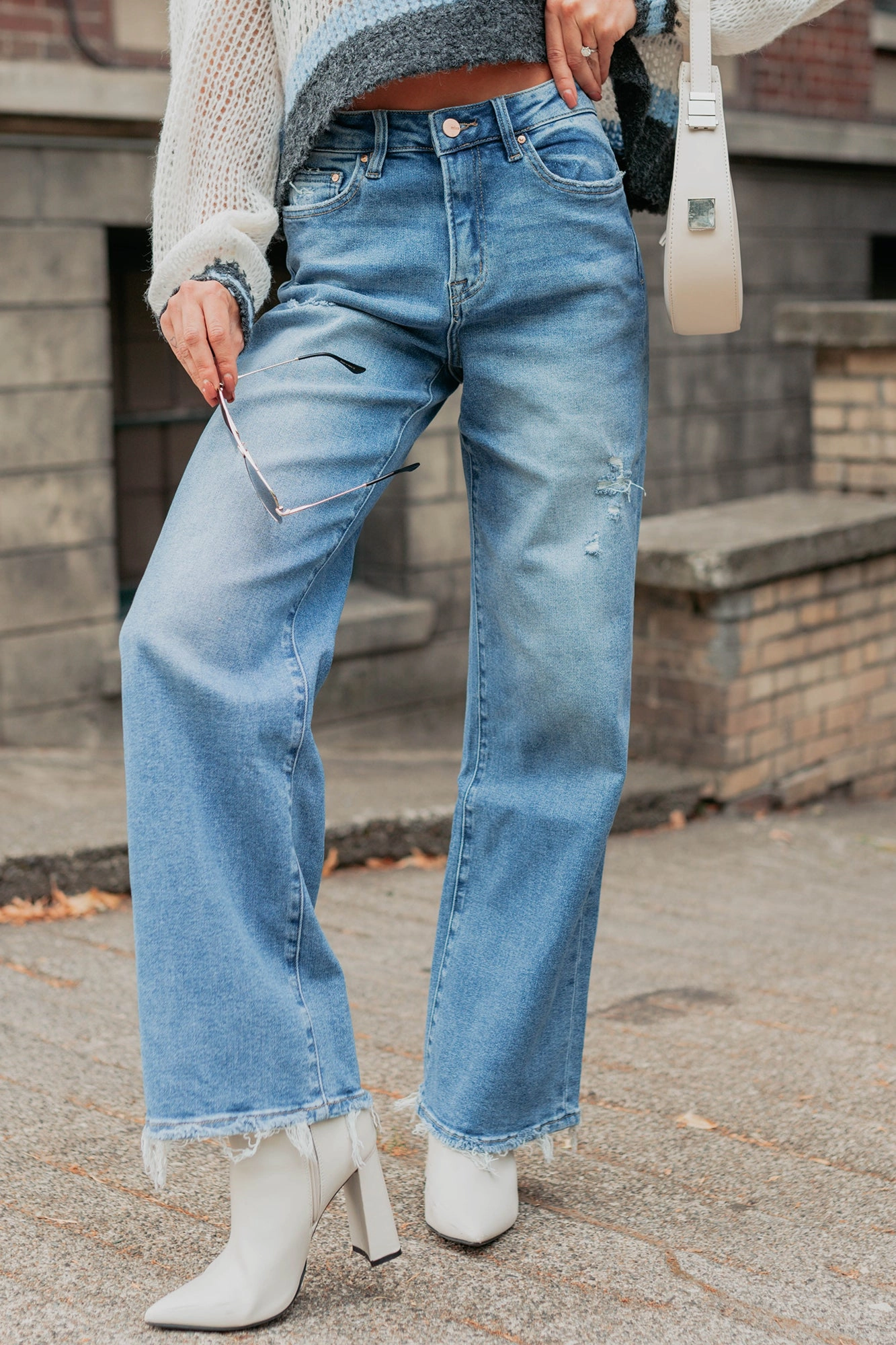 Zari High Rise Straight Leg Mica Denim Jeans (Medium) Flexible Material