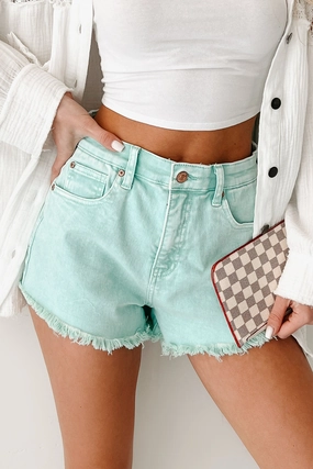 Durable Weave Fabric Bubblegum Bliss Washed Saige Denim Shorts (Mint)