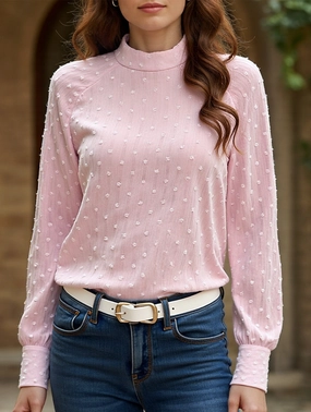 Non Irritating Seams Hypoallergenic Inner Layer Gentle Style Pink Polka Dot Long Sleeve Sheer Top
