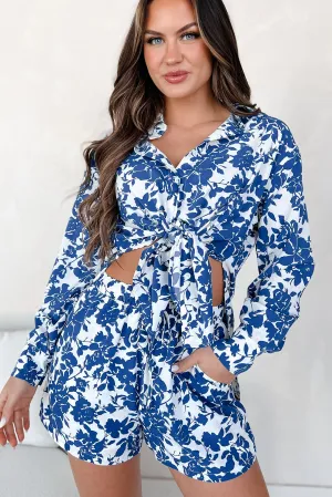 MultiPocket Blooming With Bliss Floral Button-Down Shirt & Shorts Set (Blue)