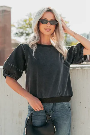 MoistureManagementSystem Serene Sparkle Washed Puff Sleeve Top (Vintage Black)