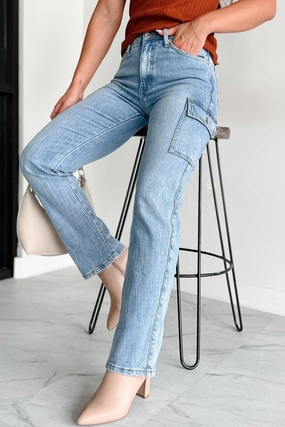 Comfy Movement Cova High Rise Special A Cargo Jeans (Medium Dark)