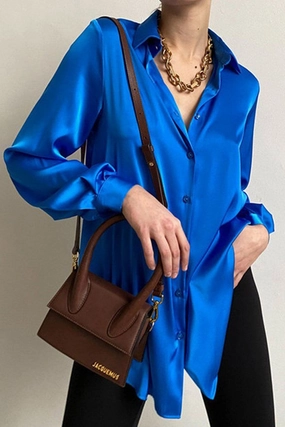 WOMEN LONG SLEEVED SATIN BUTTON UP SHIRTS NoSlipSurface