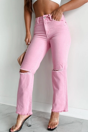 DOORBUSTER Bernina High Rise Slim Straight Jeans (Pink) MoistureWickingFabric