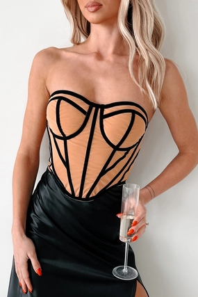Skipping The Line Velvet Mesh Corset Top (Nude) PlushLining
