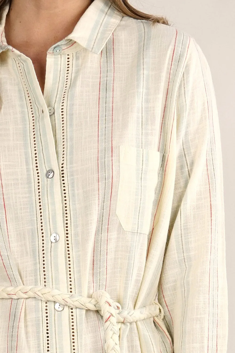 Striped Button Down Long Sleeve Shirt Dress