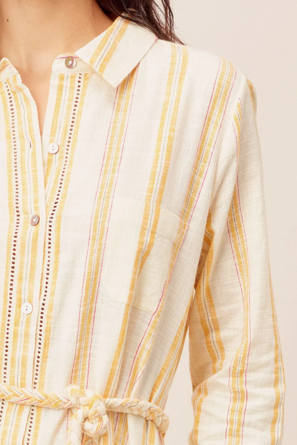 Striped Button Down Long Sleeve Shirt Dress