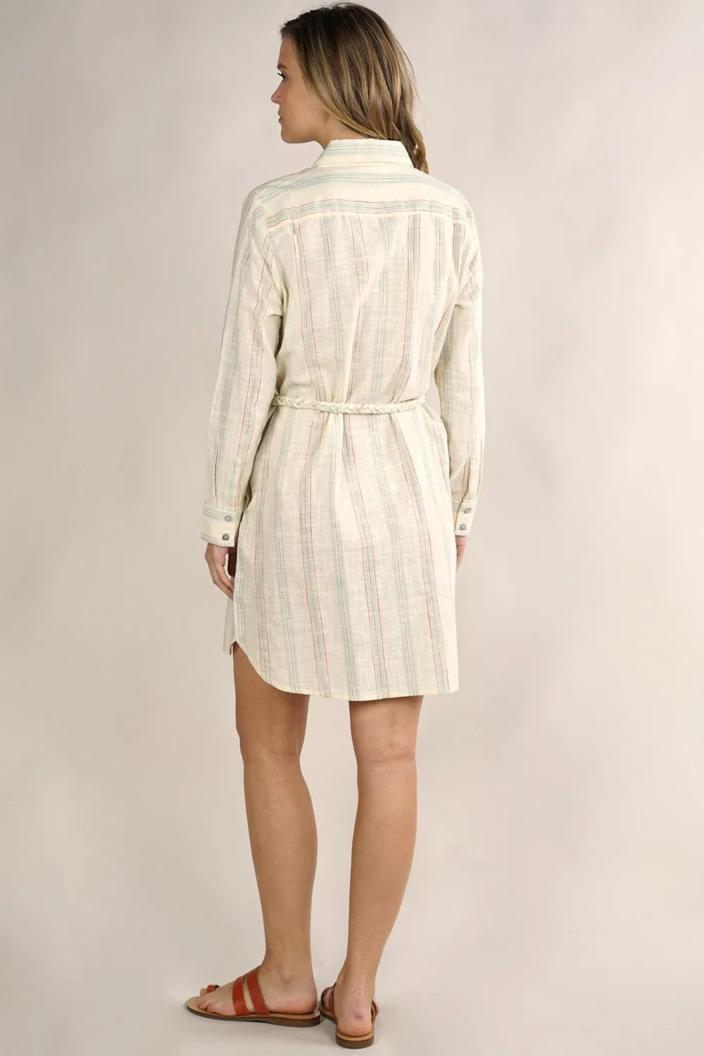 Striped Button Down Long Sleeve Shirt Dress